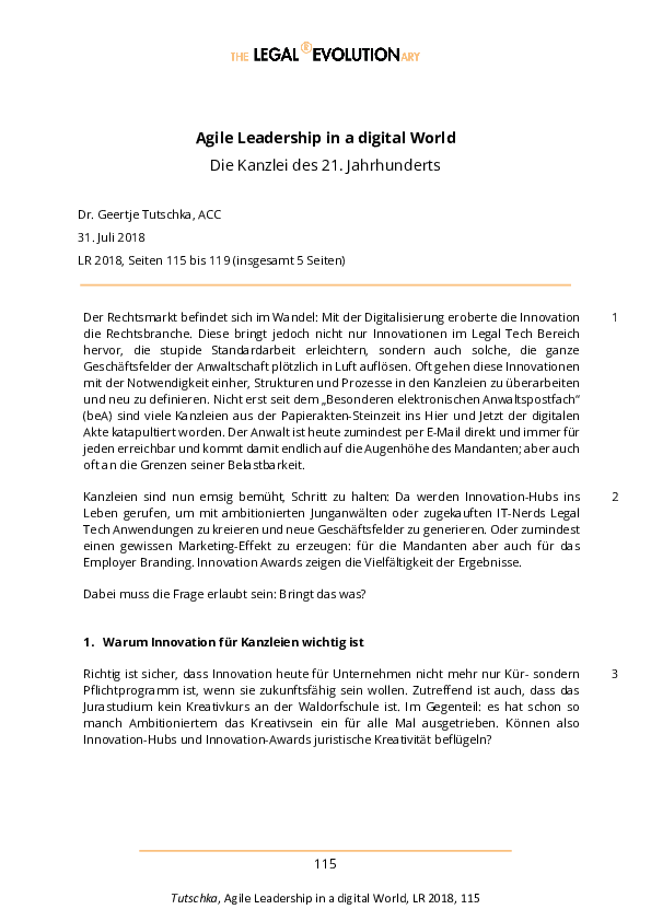 Legal Revolutionary vom 01.08.2018: Agile Leadership in a digital world