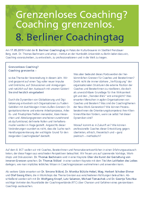 8.Berliner Coachingtag - Pressemeldung 03/2019